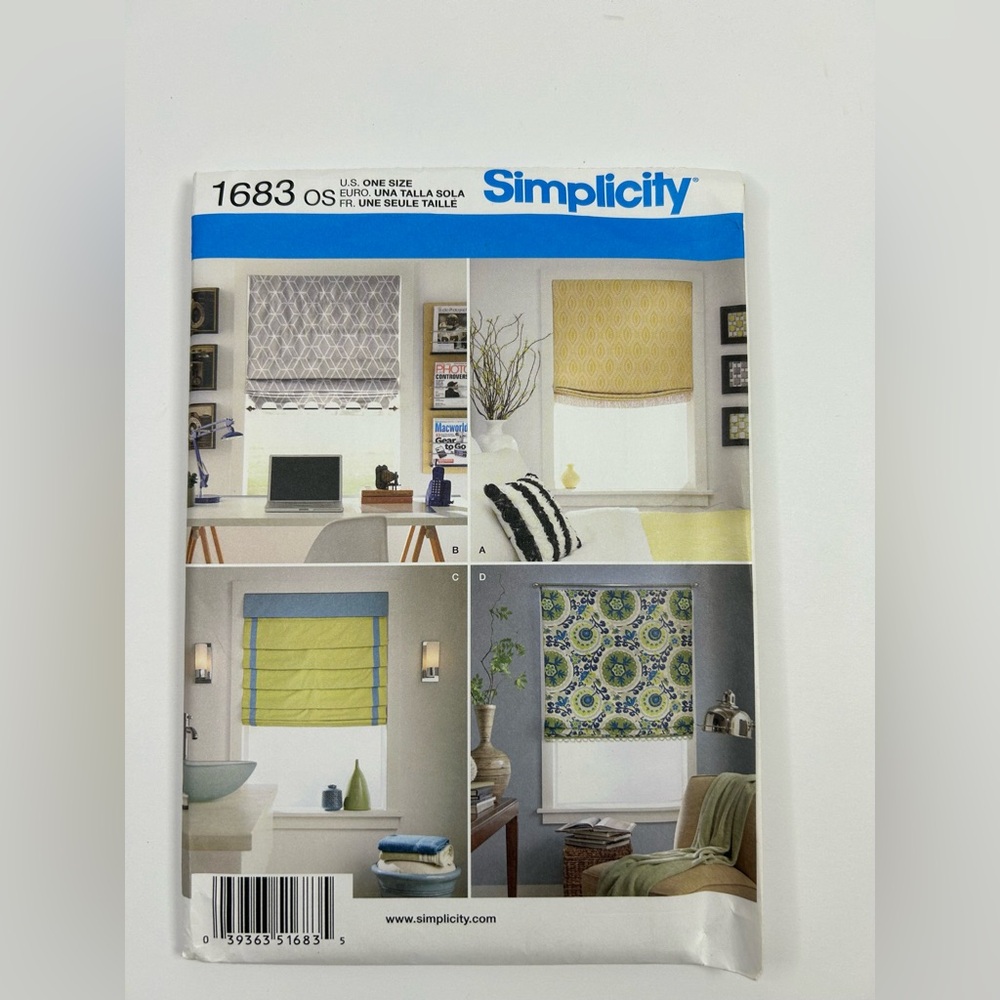 UNCUT SIMPLICITY 1683 Sewing Pattern PLEATED SHADE WINDOW TREATMENT